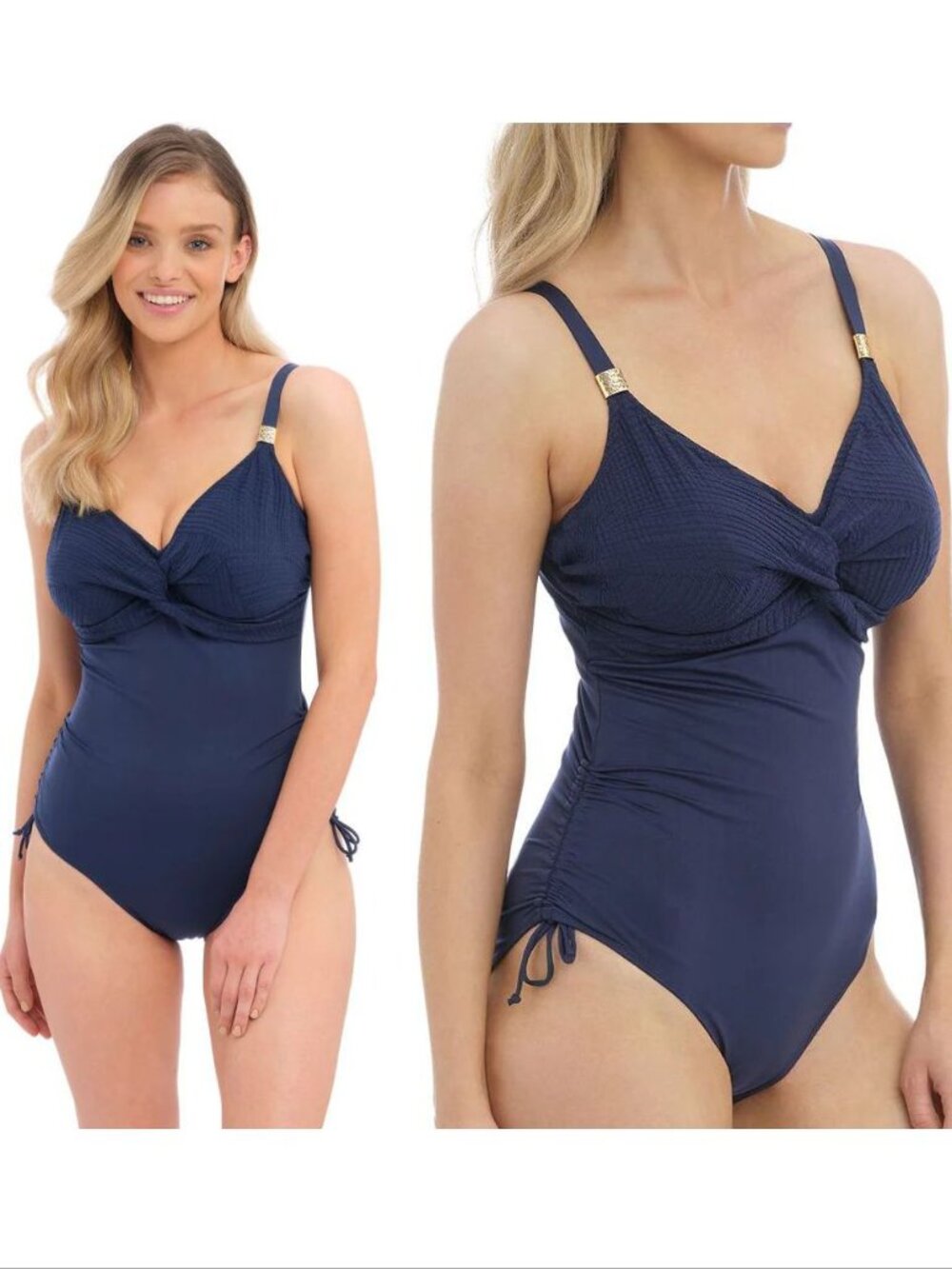 FANTASIE Ottawa Twist Front One Piece Swimsuit Size 34DDD 34E Ink Navy NEW